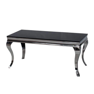 Louis Coffee Table Silver Legs with Black Glass Top