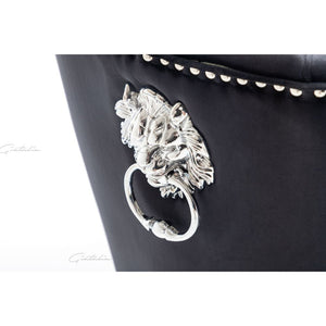 Quilted French Velvet Wing Back Lion Head Knocker Chrome Leg Dining Chair - Black