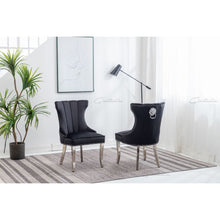 Load image into Gallery viewer, Quilted French Velvet Wing Back Lion Head Knocker Chrome Leg Dining Chair - Black