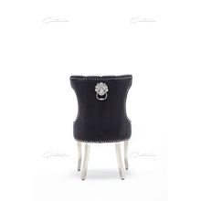 Load image into Gallery viewer, Quilted French Velvet Wing Back Lion Head Knocker Chrome Leg Dining Chair - Black