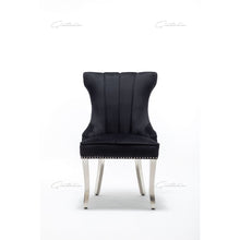 Load image into Gallery viewer, Quilted French Velvet Wing Back Lion Head Knocker Chrome Leg Dining Chair - Black