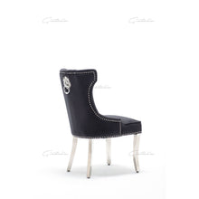 Load image into Gallery viewer, Quilted French Velvet Wing Back Lion Head Knocker Chrome Leg Dining Chair - Black