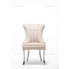Load image into Gallery viewer, Quilted French Velvet Wing Back Lion Head Knocker Chrome Leg Dining Chair - Cream
