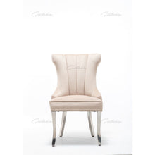 Load image into Gallery viewer, Quilted French Velvet Wing Back Lion Head Knocker Chrome Leg Dining Chair - Cream