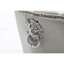 Load image into Gallery viewer, Quilted French Velvet Wing Back Lion Head Knocker Chrome Leg Dining Chair - Light Grey