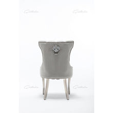 Load image into Gallery viewer, Quilted French Velvet Wing Back Lion Head Knocker Chrome Leg Dining Chair - Light Grey