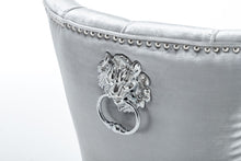 Load image into Gallery viewer, Quilted French Velvet Wing Back Lion Head Knocker Chrome Leg Dining Chair -Silver Shimmer
