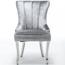 Load image into Gallery viewer, Quilted French Velvet Wing Back Lion Head Knocker Chrome Leg Dining Chair -Silver Shimmer