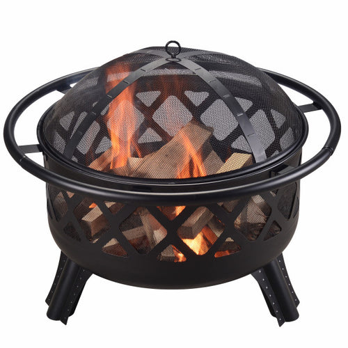 Outdoor 30 Inch Round Steel Wood Burning Fire Pit