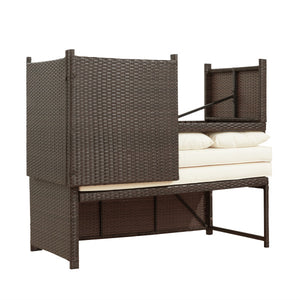 3 Pieces Wicker Sectional Conversation Set with Cushions - Brown/White
