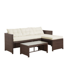 Load image into Gallery viewer, 3 Pieces Wicker Sectional Conversation Set with Cushions - Brown/White