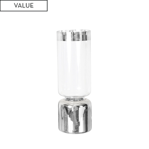 35cm Clear & Silver Glass Podium Vase