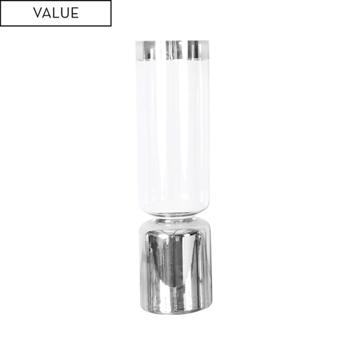 44cm Clear & Silver Glass Podium Vase