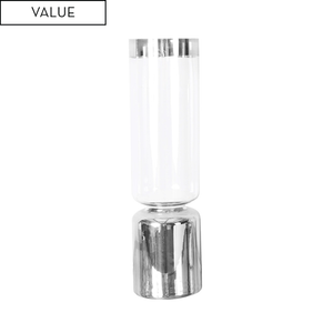 44cm Clear & Silver Glass Podium Vase