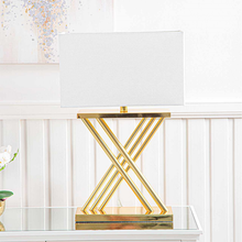 Load image into Gallery viewer, 70cm Gold Plated X-Design Table Lamp with White Linen Shade