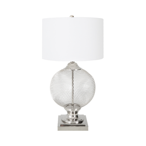 78cm Round Wire Mesh Base Table Lamp with White Linen Shade