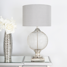 Load image into Gallery viewer, 78cm Round Wire Mesh Table Lamp With Grey Linen Shade