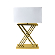 Load image into Gallery viewer, 70cm Gold Plated X-Design Table Lamp with White Linen Shade
