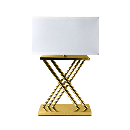70cm Gold Plated X-Design Table Lamp with White Linen Shade