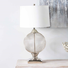 Load image into Gallery viewer, 78cm Round Wire Mesh Base Table Lamp with White Linen Shade