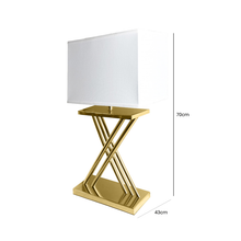 Load image into Gallery viewer, 70cm Gold Plated X-Design Table Lamp with White Linen Shade