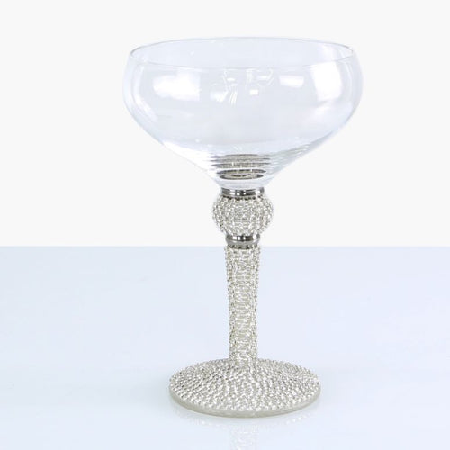 Silver Champagne Saucer with Diamante Ball and Stem Decoration