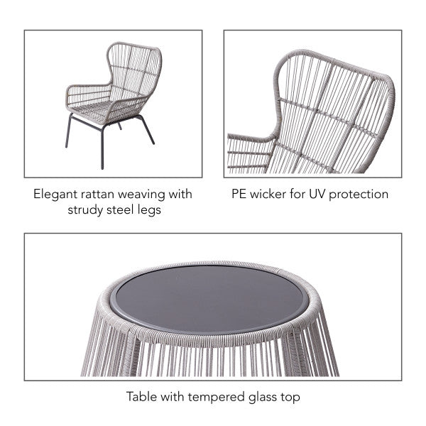 3 Piece Patio Wicker Bistro set
