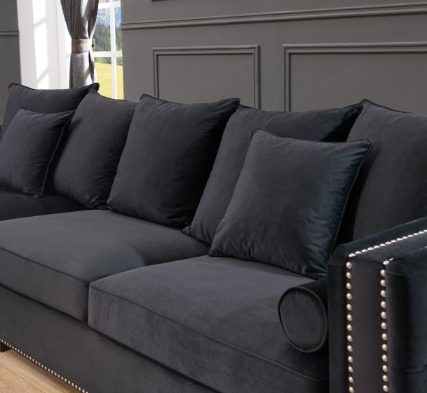 Mayfair Velvet Tufted Black Corner Suite- Left