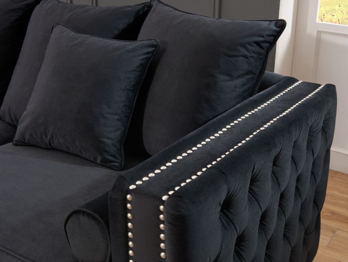 Mayfair Velvet Tufted Black Corner Suite- Left