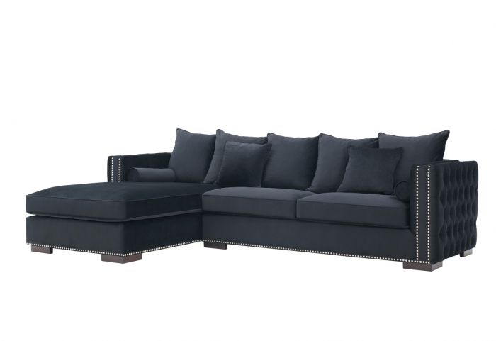 Mayfair Velvet Tufted Black Corner Suite- Left