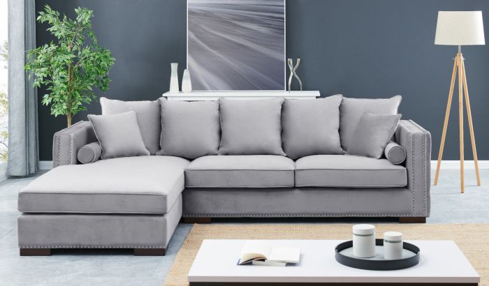 Mayfair Velvet Tufted Grey Corner Suite-Left