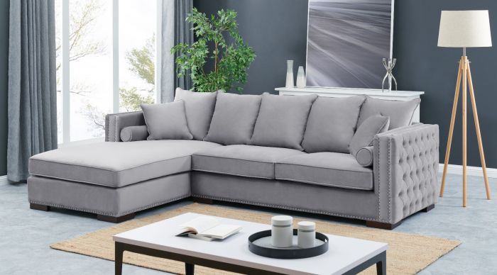 Mayfair Velvet Tufted Grey Corner Suite-Left