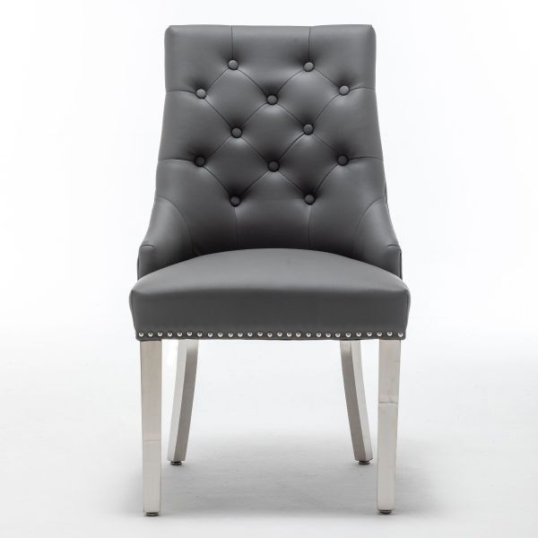 Chelsea Grey PU Leather Lion Knock Back Dining Chair