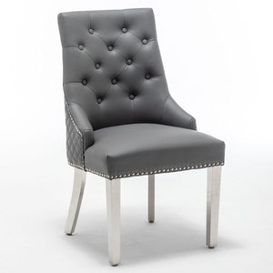 Chelsea Grey PU Leather Lion Knock Back Dining Chair