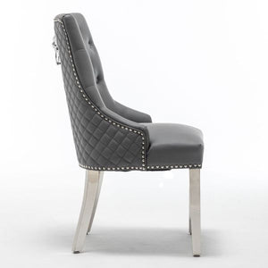 Chelsea Grey PU Leather Lion Knock Back Dining Chair