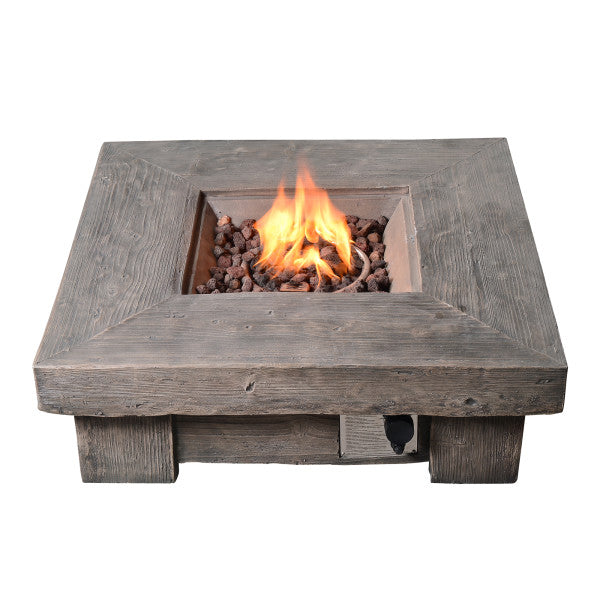 Outdoor Retro Wood Look Square Propane Gas Fire Pit