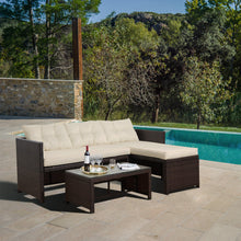 Load image into Gallery viewer, 3 Pieces Wicker Sectional Conversation Set with Cushions - Brown/White